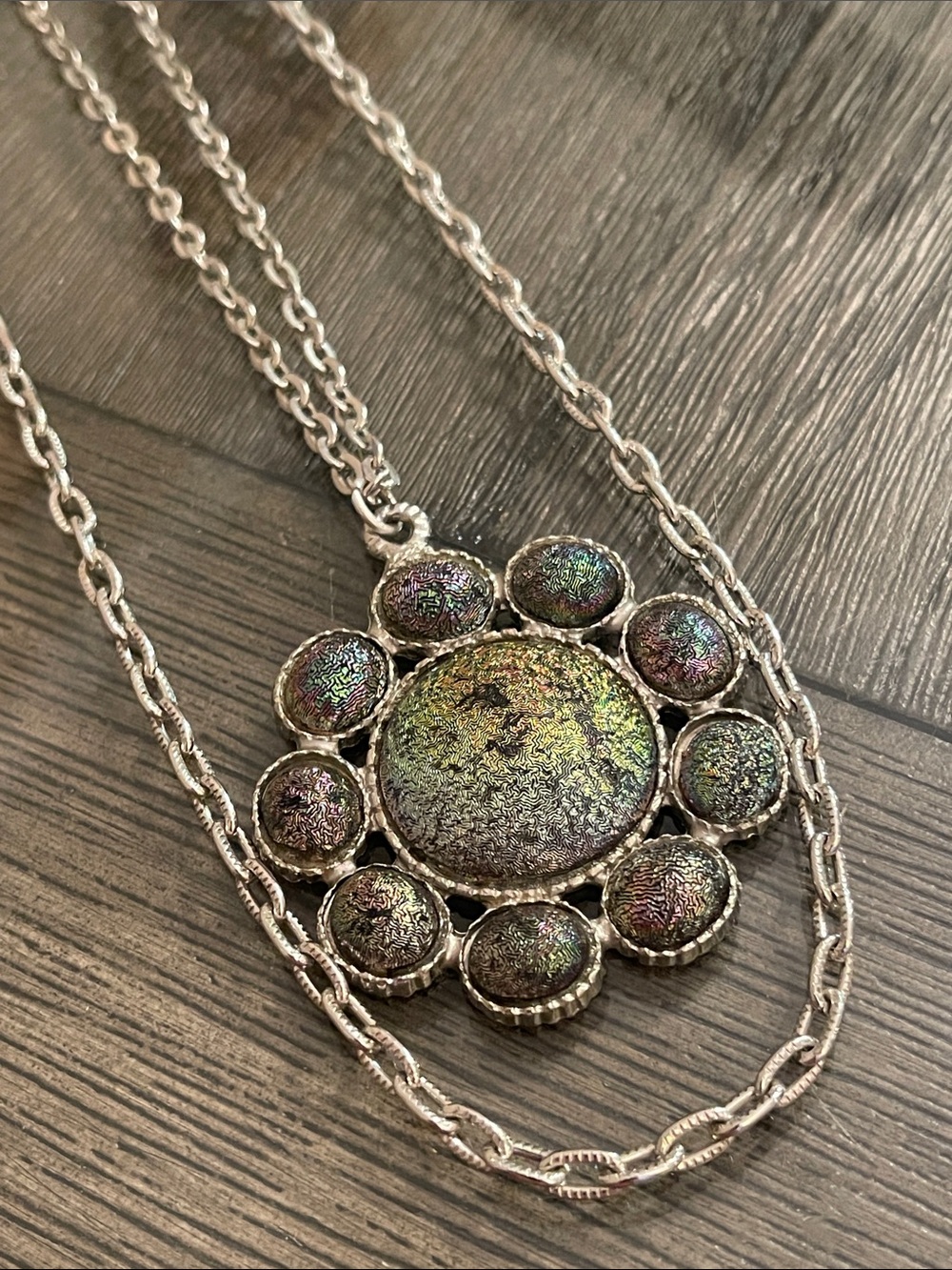 Vintage “Chameleon” Color Shifting Flower Pendant on a Double Chain